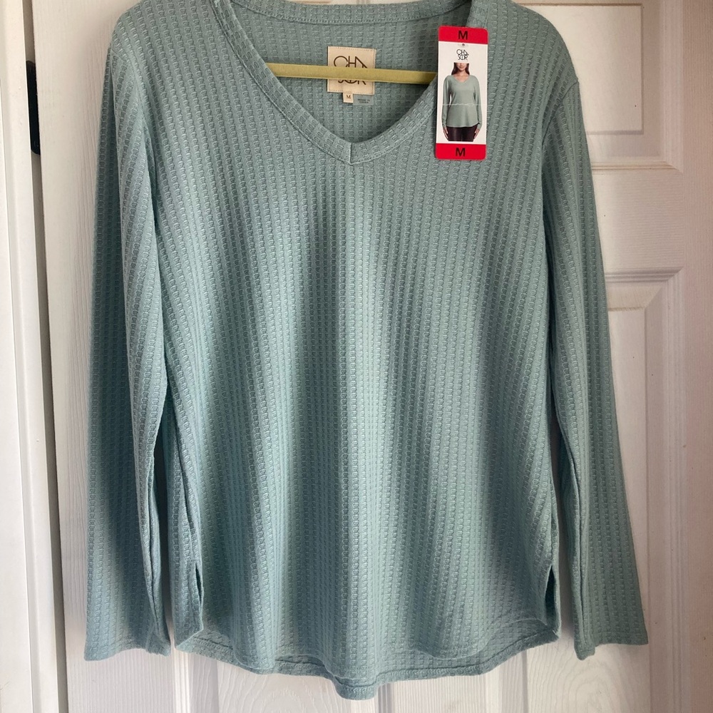 Seafoam Blue V-Neck Long Sleeve Top
